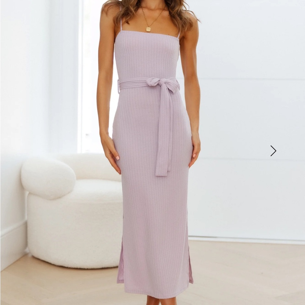 Hello Molly - Lilac Midi Spaghetti Strap Knit Dress